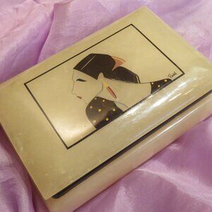 Alabaster Trinket Box Genuine Made Italy Vintage (K756)